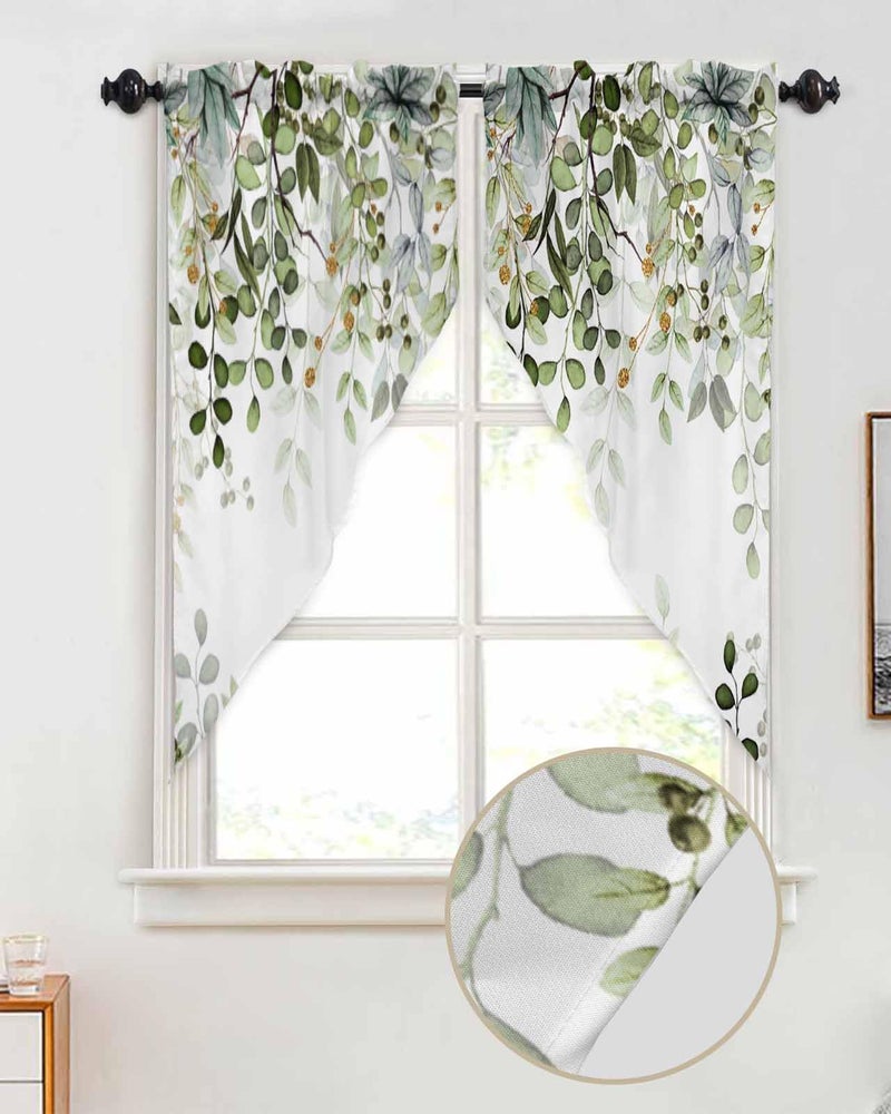 AYTTBIS Sage Green Eucalyptus Swag Curtain Valance for Windows,Watercolor Leaves Window Treatments Short Swag Topper for Kitchen Windows Bathroom Bedroom,28 x 36 Inch - Image 2