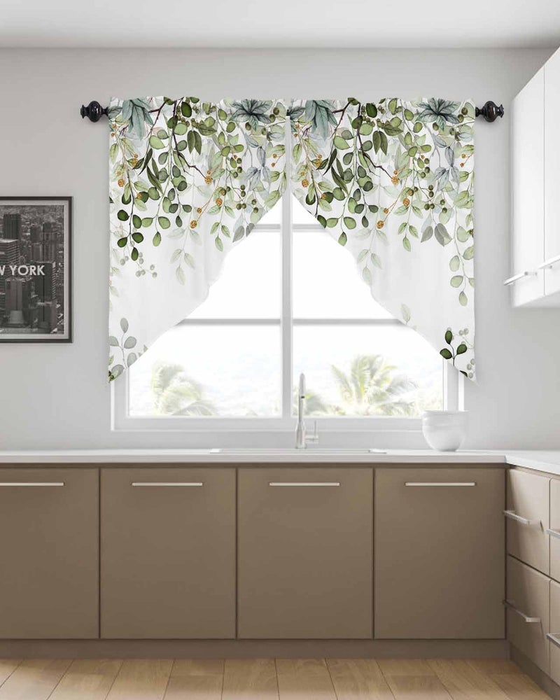 AYTTBIS Sage Green Eucalyptus Swag Curtain Valance for Windows,Watercolor Leaves Window Treatments Short Swag Topper for Kitchen Windows Bathroom Bedroom,28 x 36 Inch - Image 4