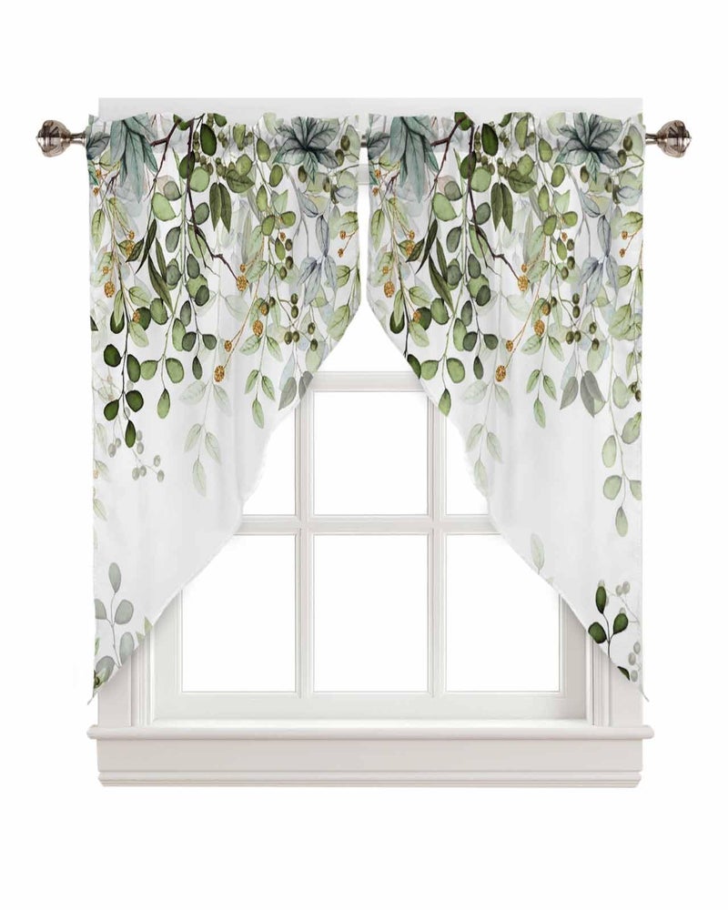 AYTTBIS Sage Green Eucalyptus Swag Curtain Valance for Windows,Watercolor Leaves Window Treatments Short Swag Topper for Kitchen Windows Bathroom Bedroom,28 x 36 Inch - Image 1