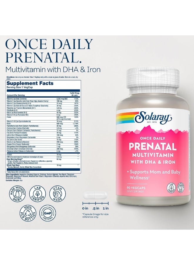 SOLARAY Once Daily Prenatal Multivitamin Pregnancy Support With Folic Acid 90 Vcaps - Image 2