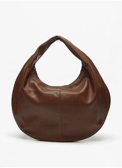 Solid Hobo Bag with Handle and Zip Closure