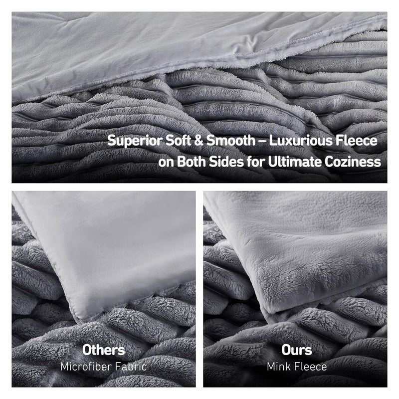 Regency Heights Cuddly Ribbed Fluffy Comforter Set Queen Size, Super Soft Plush Fleece Bedding Set, Warm Fuzzy Comforter with Matching Shams, All-Season Cozy 3-Piece Bed Set, Grey Ombre - Image 5