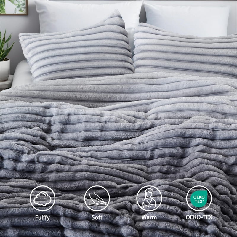 Regency Heights Cuddly Ribbed Fluffy Comforter Set Queen Size, Super Soft Plush Fleece Bedding Set, Warm Fuzzy Comforter with Matching Shams, All-Season Cozy 3-Piece Bed Set, Grey Ombre - Image 3