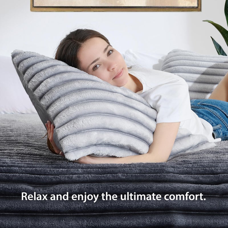 Regency Heights Cuddly Ribbed Fluffy Comforter Set Queen Size, Super Soft Plush Fleece Bedding Set, Warm Fuzzy Comforter with Matching Shams, All-Season Cozy 3-Piece Bed Set, Grey Ombre - Image 4