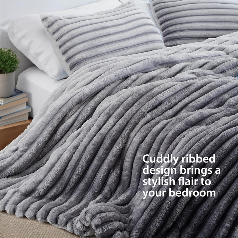 Regency Heights Cuddly Ribbed Fluffy Comforter Set Queen Size, Super Soft Plush Fleece Bedding Set, Warm Fuzzy Comforter with Matching Shams, All-Season Cozy 3-Piece Bed Set, Grey Ombre - Image 2