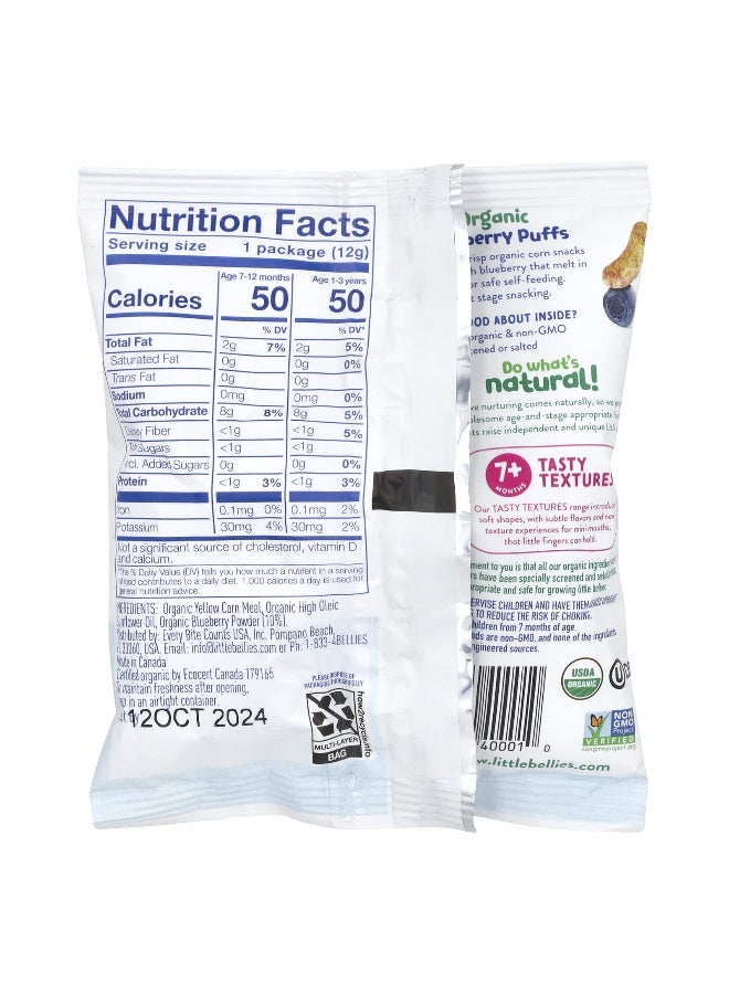 Little Bellies, Organic Blueberry Puffs, 7+ Months, 18 Bags, 0.42 oz (12 g) Each - Image 2
