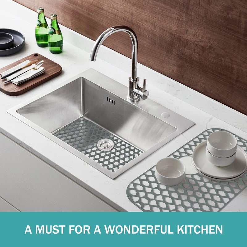 SAMSIER Sink Protectors for Bottom of Kitchen Sink 13x11 &16x12 &19x14 &21x16 &22x13 &24x13 &28x14 &30x16, Large Farmhouse Silicone Mats Grid (26”x14”, Rear Drain) - Image 3