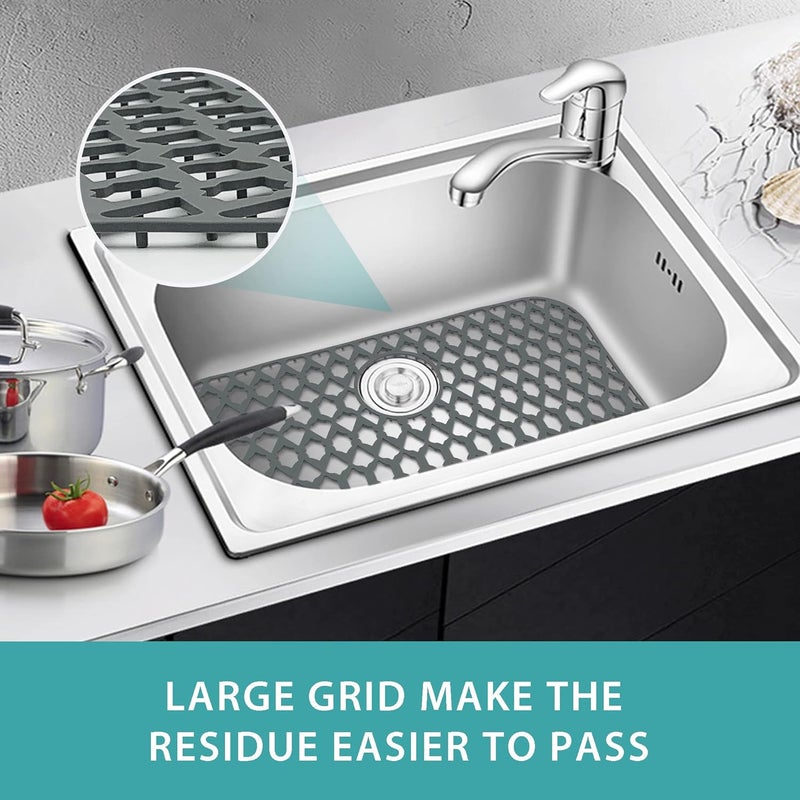 SAMSIER Sink Protectors for Bottom of Kitchen Sink 13x11 &16x12 &19x14 &21x16 &22x13 &24x13 &28x14 &30x16, Large Farmhouse Silicone Mats Grid (26”x14”, Rear Drain) - Image 2