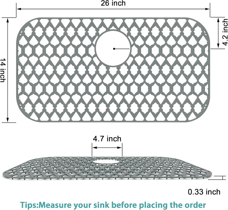 SAMSIER Sink Protectors for Bottom of Kitchen Sink 13x11 &16x12 &19x14 &21x16 &22x13 &24x13 &28x14 &30x16, Large Farmhouse Silicone Mats Grid (26”x14”, Rear Drain) - Image 5