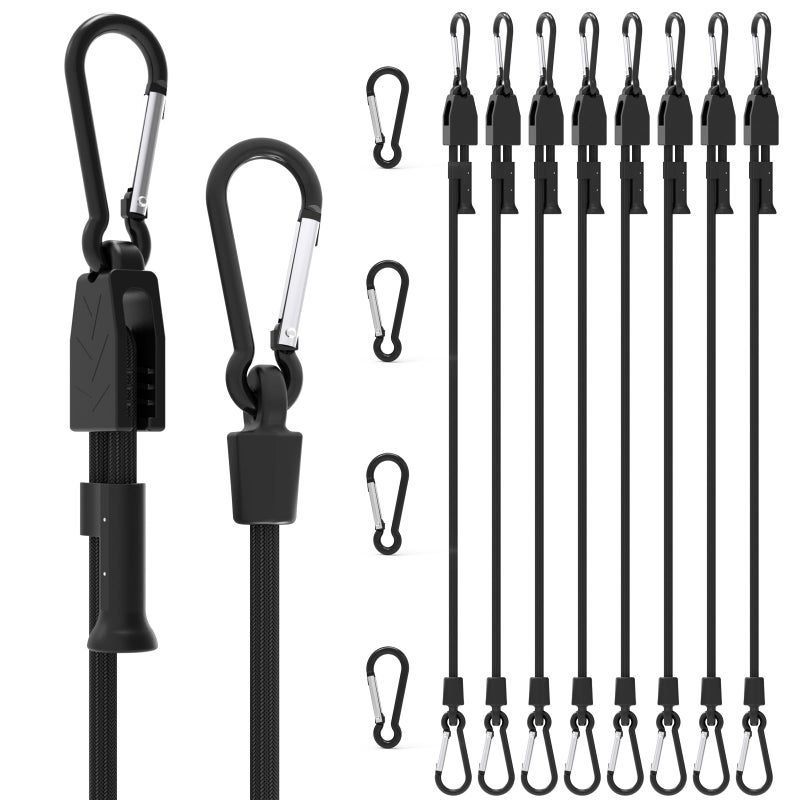 Joneaz 8 Pcs 48" Adjustable Bungee Cords with Hooks, Heavy Duty UV Resistant Shock Straps with Carabiner Clips - Image 1