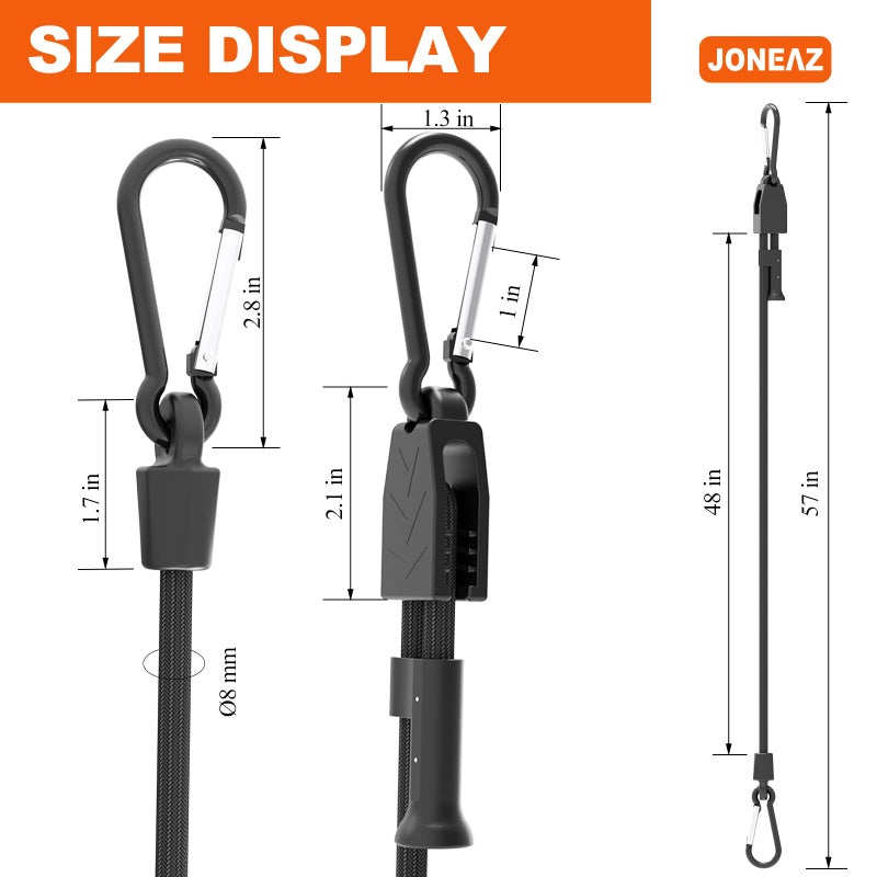 Joneaz 8 Pcs 48" Adjustable Bungee Cords with Hooks, Heavy Duty UV Resistant Shock Straps with Carabiner Clips - Image 2