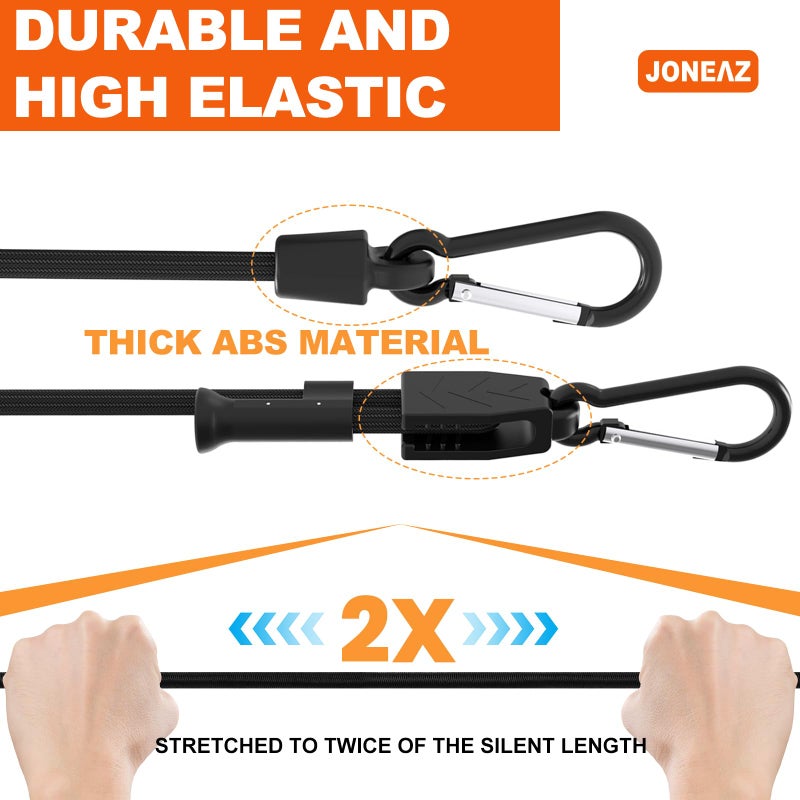 Joneaz 8 Pcs 48" Adjustable Bungee Cords with Hooks, Heavy Duty UV Resistant Shock Straps with Carabiner Clips - Image 5