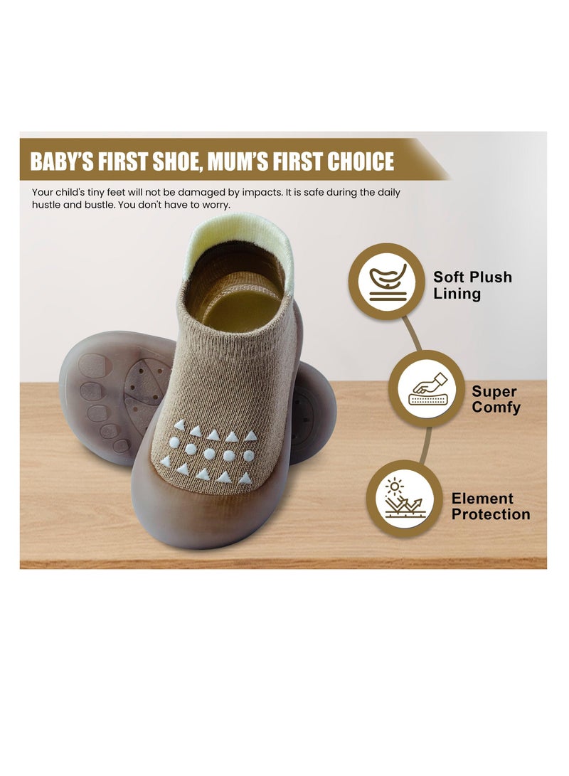 Boys Girls First Walking Shoes, 1 Pair of Baby Sock Shoes, Non Slip Soft Sole Sneakers, Toddler Infant Baby Girl Sock Shoes, Toddler Wide Toe Box Shoes, Toddler Girl Shoes, Brown  - Image 5