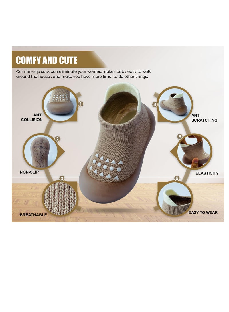 Boys Girls First Walking Shoes, 1 Pair of Baby Sock Shoes, Non Slip Soft Sole Sneakers, Toddler Infant Baby Girl Sock Shoes, Toddler Wide Toe Box Shoes, Toddler Girl Shoes, Brown  - Image 3