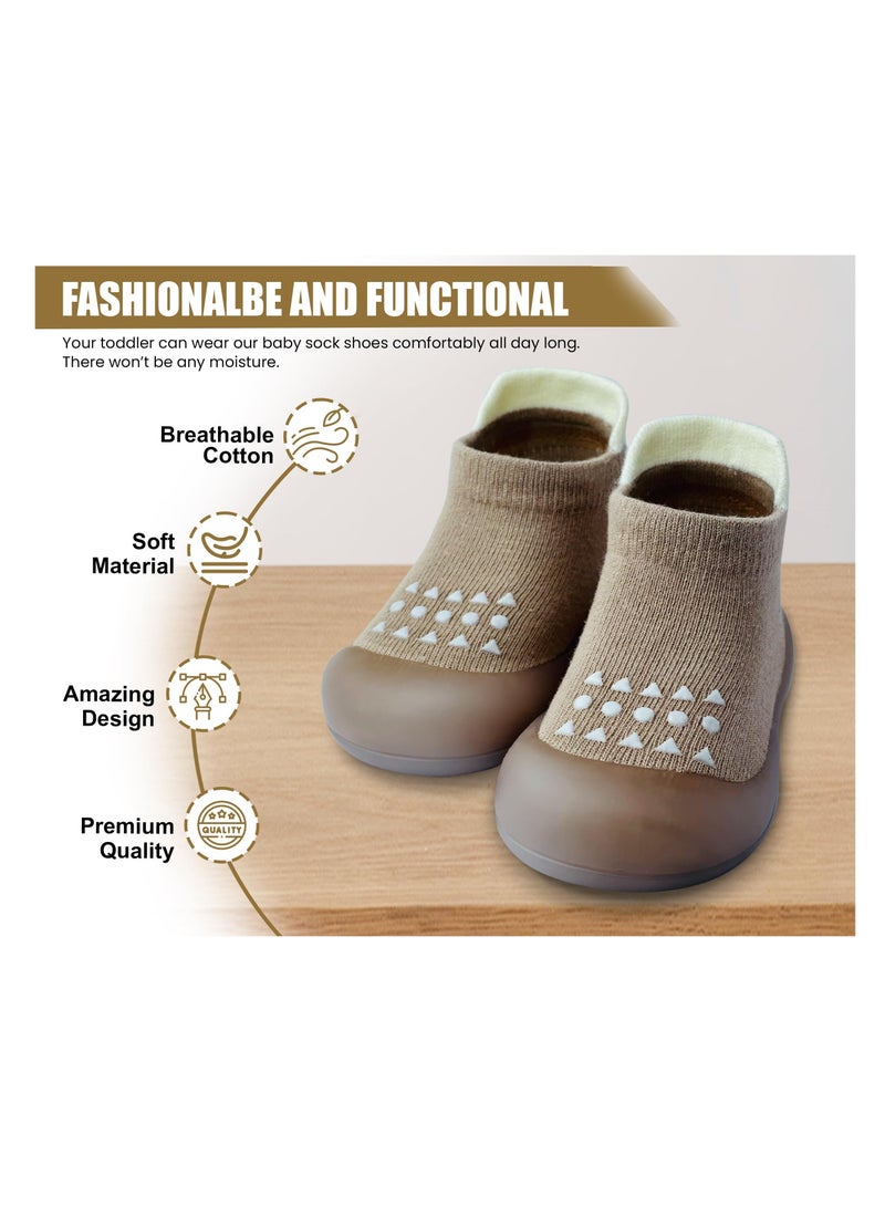 Boys Girls First Walking Shoes, 1 Pair of Baby Sock Shoes, Non Slip Soft Sole Sneakers, Toddler Infant Baby Girl Sock Shoes, Toddler Wide Toe Box Shoes, Toddler Girl Shoes, Brown  - Image 2