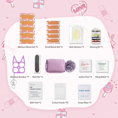 Kitgo MINI Bag Emergency Kit for Purse with 38 Pcs First Aid Items Womens Gift for Mother's Day, Best Friend, Bride, Daughter, Girlfriend-Purple - Image 2