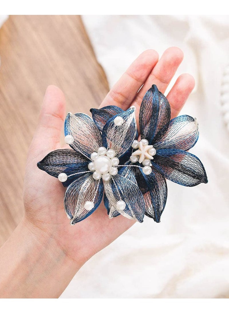 Campsis Campsis Pearl Bridal Hair Clips for Wedding Blue Flower Bride Hair Barrettes Starfish Hair Accessories for Wedding Bridesmaids Dinner Prom Party for Woemn - Image 1