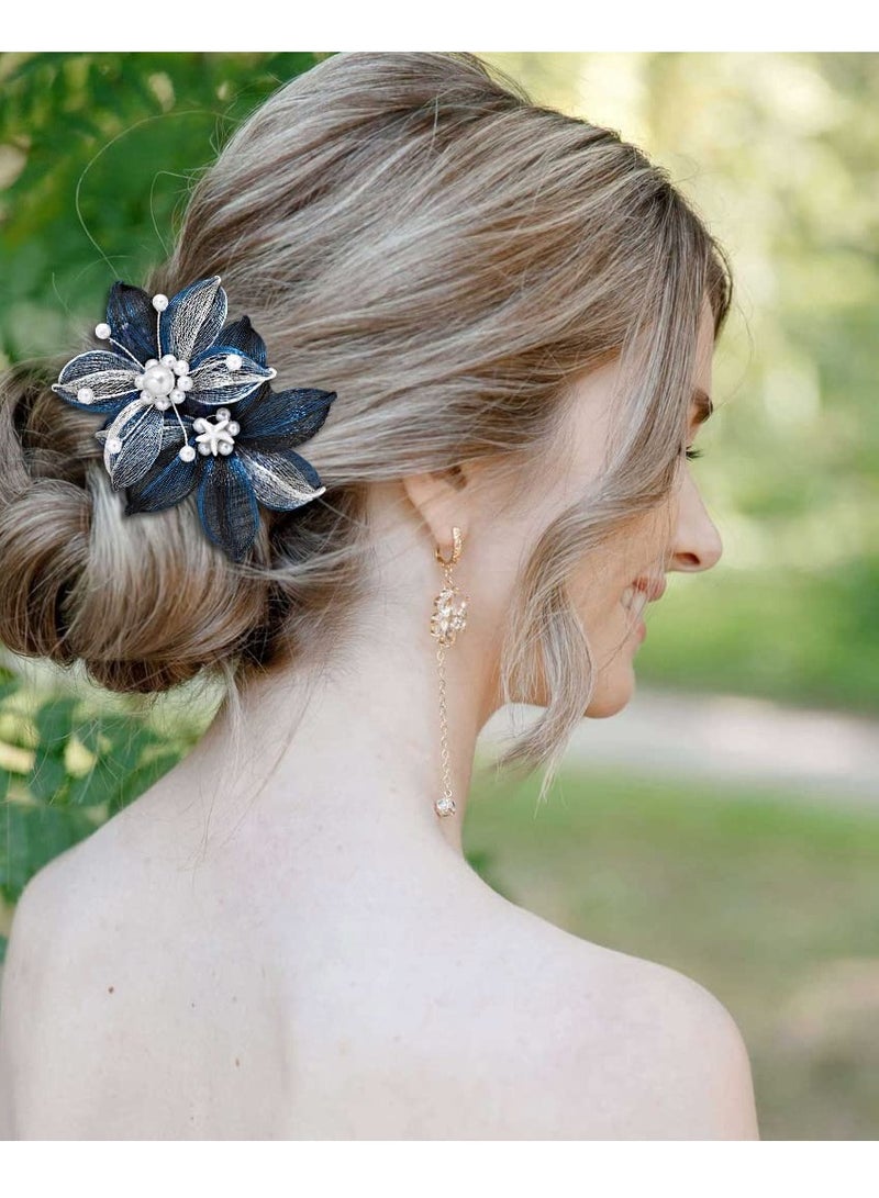 Campsis Campsis Pearl Bridal Hair Clips for Wedding Blue Flower Bride Hair Barrettes Starfish Hair Accessories for Wedding Bridesmaids Dinner Prom Party for Woemn - Image 3