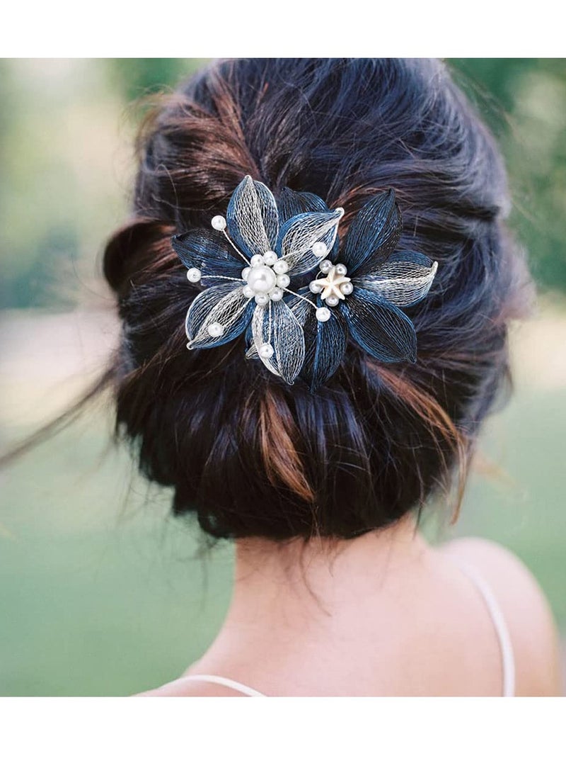Campsis Campsis Pearl Bridal Hair Clips for Wedding Blue Flower Bride Hair Barrettes Starfish Hair Accessories for Wedding Bridesmaids Dinner Prom Party for Woemn - Image 2