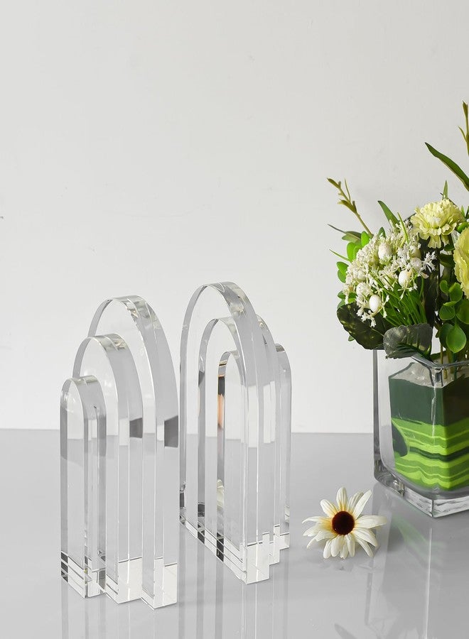 Kitcom Decorative Bookends for Books, Set of 2, Heavy Duty Book Holders Stopper for Shelves, Bookshelf, Bookcase, Office Desk, Home Decor, Aesthetic Layered Arch Design, Clear - Image 4