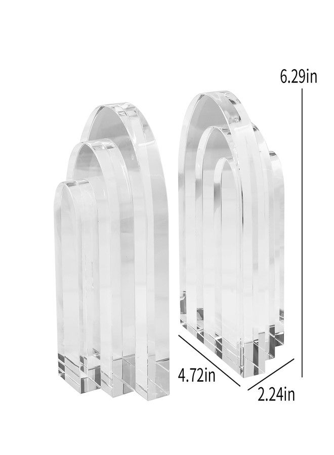 Kitcom Decorative Bookends for Books, Set of 2, Heavy Duty Book Holders Stopper for Shelves, Bookshelf, Bookcase, Office Desk, Home Decor, Aesthetic Layered Arch Design, Clear - Image 2