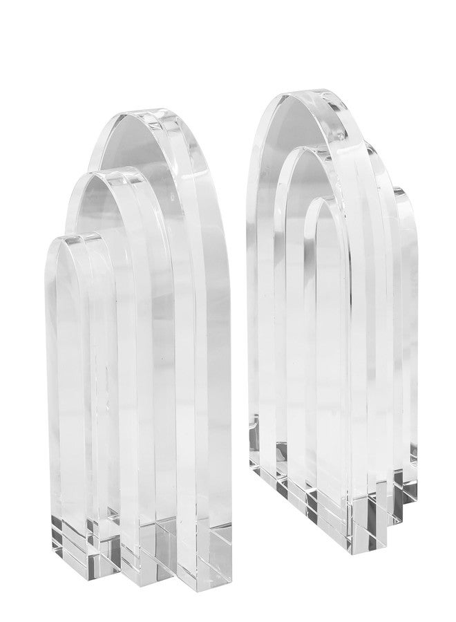 Kitcom Decorative Bookends for Books, Set of 2, Heavy Duty Book Holders Stopper for Shelves, Bookshelf, Bookcase, Office Desk, Home Decor, Aesthetic Layered Arch Design, Clear - Image 1