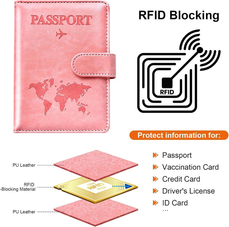 Eoehro Passport Holder for Travel Essentials, Passport Wallet Cover Case for Travel Must Haves Accessories,Passport Book Holders for Women and Men(Bright Pink) - Image 2