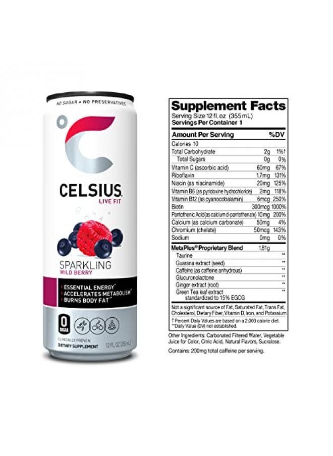 Celsius - CELSIUS Essential Energy Drink 12 Fl Oz, Sparkling Wild Berry (Pack of 24) - Image 1
