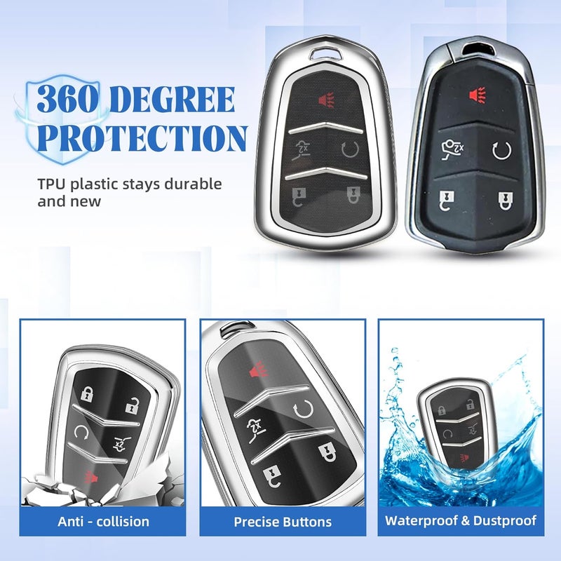 QBUC Cadillac Key Fob Cover - Silver - Image 5