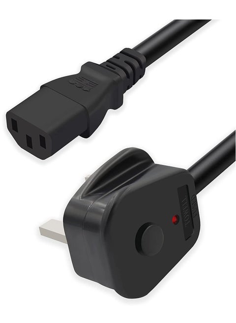 S-TEK 1.8 Mtr Desktop Power Cord with  Off and On Button,  Pure Copper Wire, 3 Pin Connector, For Computers, TVs, Monitors, & More