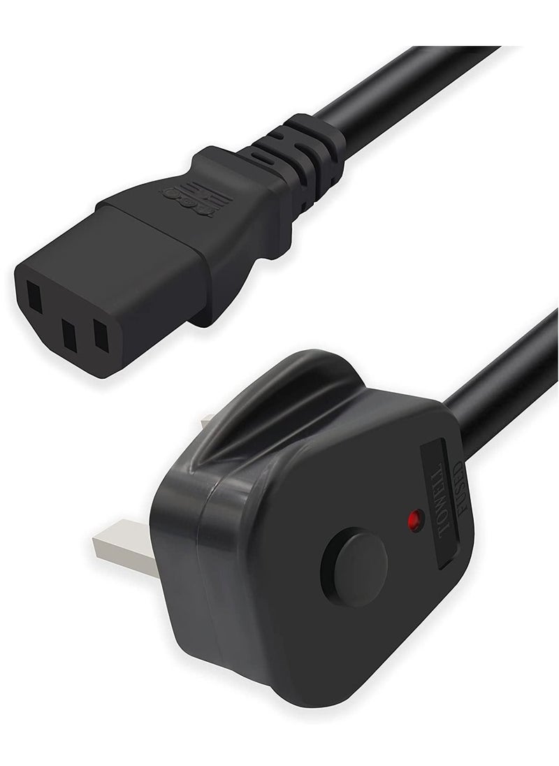 S-TEK - S-TEK 1.8 Mtr Desktop Power Cord with  Off and On Button,  Pure Copper Wire, 3 Pin Connector, For Computers, TVs, Monitors, & More - Image 1