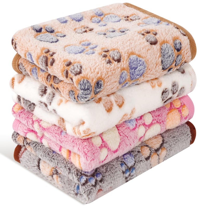 Vowanop 4 Pack Premium Soft Pet Blankets Washable, 23" x 16" Flannel Blankets for Dog Puppy Cat, Brown/Pink/White/Coffee - Image 1