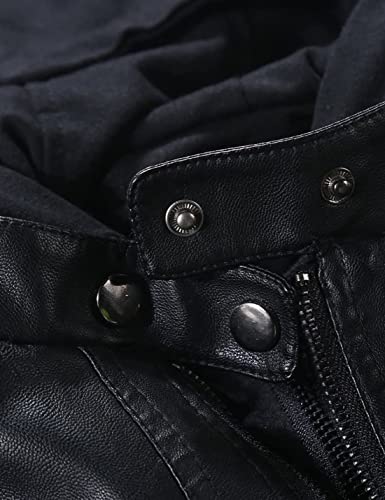 Springrain Women's Faux Leather Jacket Moto Biker Coat with Detachable Hood Motorcycle Jacket (Small, Black) - Image 5