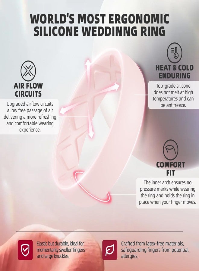 Egnaro Women's Bridal Rings Sets, Inner Arc Ergonomic Breathable Design Silicone Rubber Wedding Bands, 7.5-8, Silicone, No Gemstone - Image 2