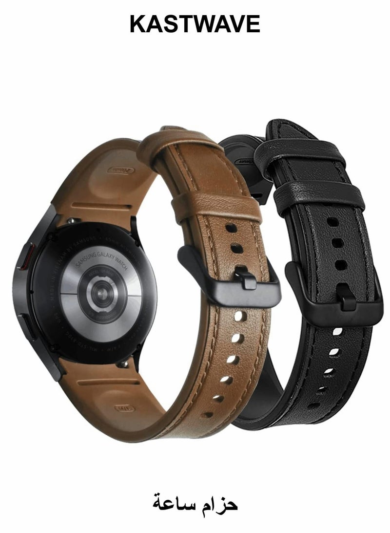 KASTWAVE Leather Watch Band for Galaxy Watch 4/4 Classic 42mm/46mm, 2 Pcs 20mm Quick Release Watch Strap - Image 1