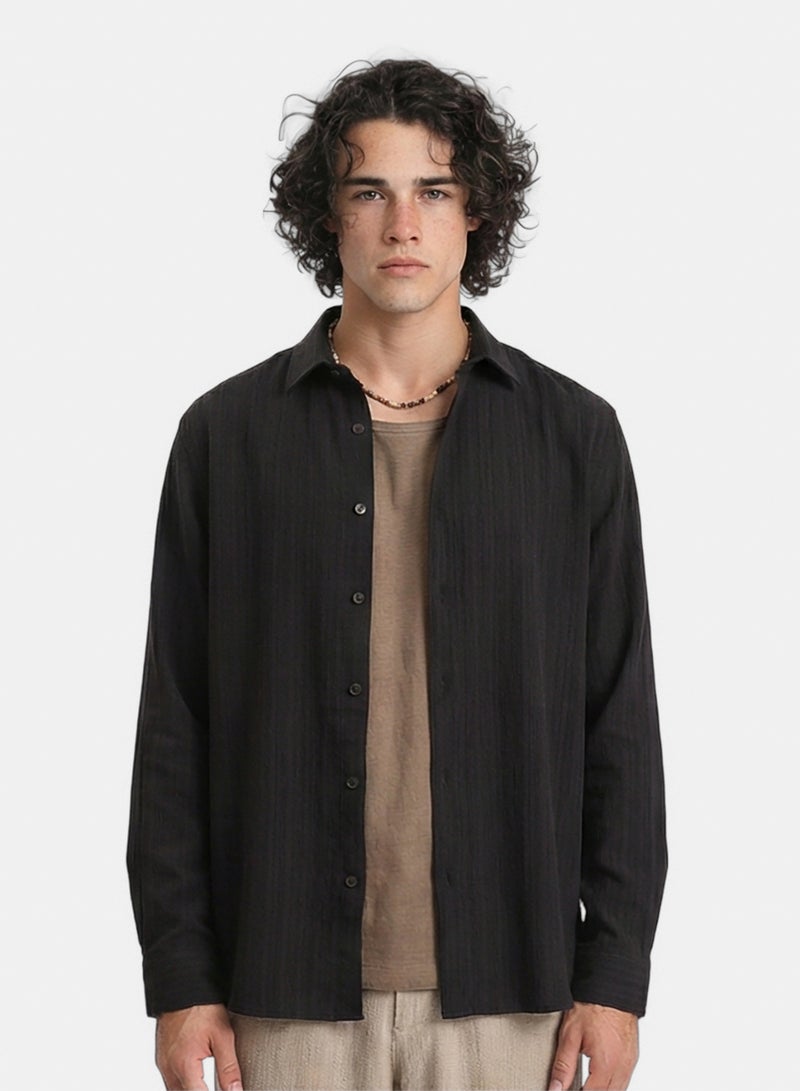 RAVIN Men Self Textured Long Sleeves Summer Shirt - Image 1