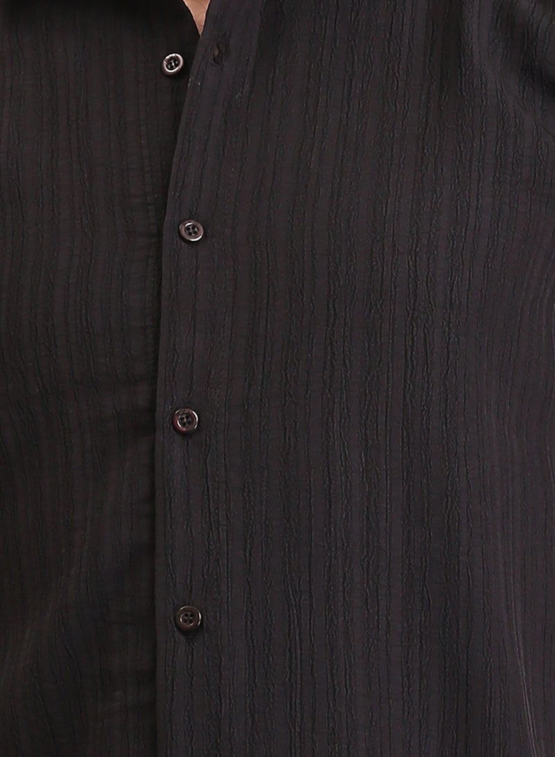 RAVIN Men Self Textured Long Sleeves Summer Shirt - Image 3