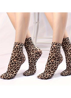 2 Pairs Leopard Print Thin Socks Lightweight Soft Short Socks