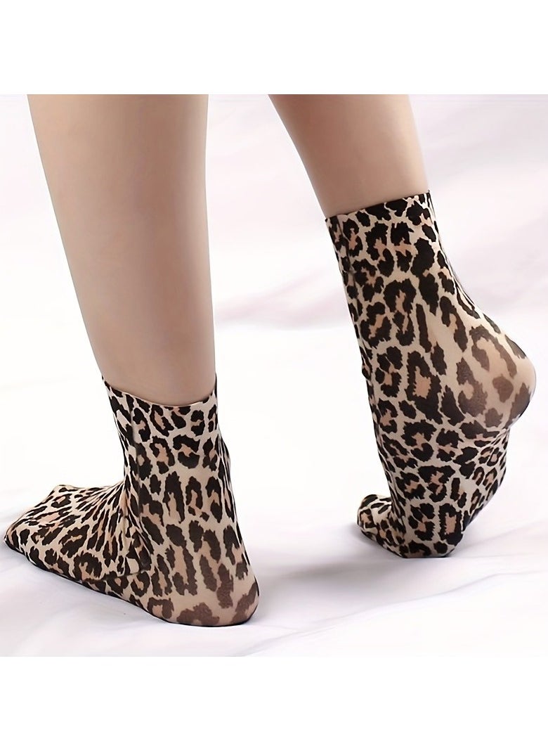 Generic - 2 Pairs Leopard Print Thin Socks Lightweight Soft Short Socks - Image 1