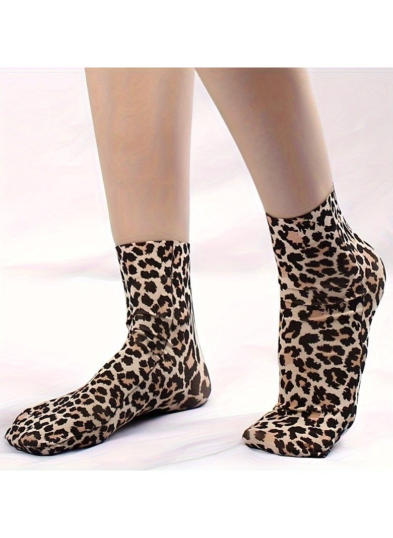 Generic - 2 Pairs Leopard Print Thin Socks Lightweight Soft Short Socks - Image 1