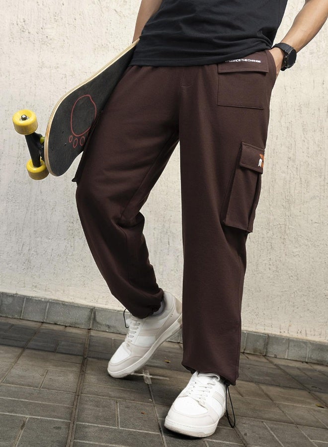 Hubberholme Men's Brown Cotton Blend Printed Full Length Cargo Regular Fit Trouser - Image 1