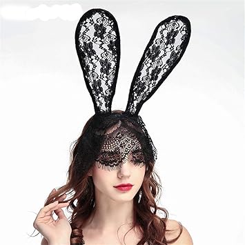 SUNTRADE Rabbit Ears Lace Mask Veil Headband Halloween Sexy Half Face Mask Costume Masquerade - Image 2