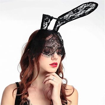 SUNTRADE Rabbit Ears Lace Mask Veil Headband Halloween Sexy Half Face Mask Costume Masquerade - Image 5