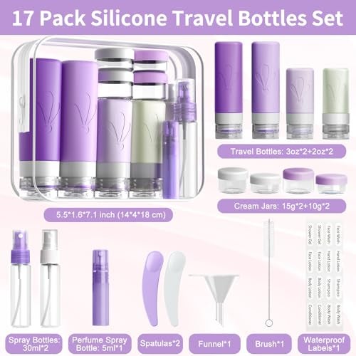 INSFIT 17 Pack Travel Bottles for Toiletries TSA Approved 3oz 2oz Travel Size Toiletries BPA Free Leak Proof Squeezable Silicone Tubes Travel Essentials for Shampoo Conditioner Lotion Soap - Image 3
