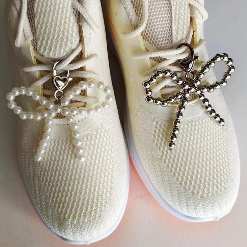 Sweet Pearls Beaded Bowknot Shoe Charm Lovely Shoe Decorations Shoelaces Charm Shoe Decorative Pendant Accessories - Image 2