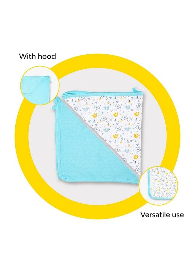 My NewBorn - By 10Club Hooded Baby Cotton Blanket (Elephant Blue) ; Set Of 2 ; Baby Blankets For Newborn (02 Years) ; All Season Soft Hosiery Blanket - Image 1