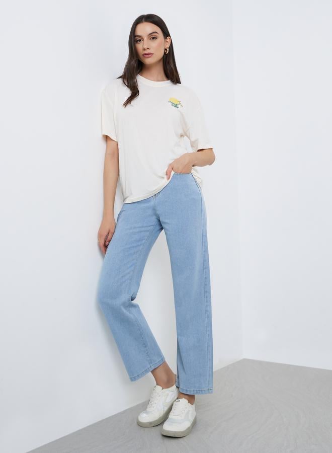 Take Two Cream Graphic Print Oversized T-Shirt - Image 2