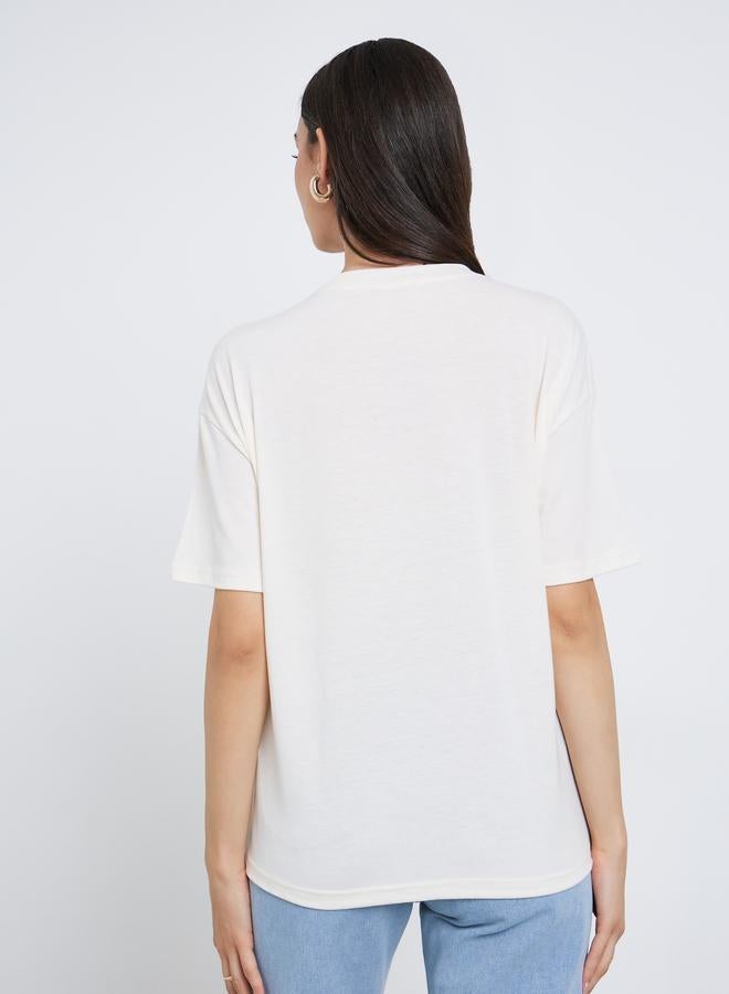 Take Two Cream Graphic Print Oversized T-Shirt - Image 5