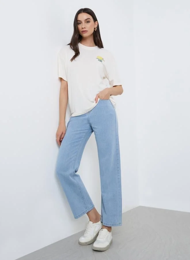 Take Two Take Two Cream Graphic Print Oversized T-Shirt