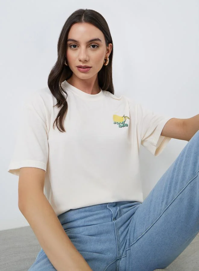 Take Two Take Two Cream Graphic Print Oversized T-Shirt